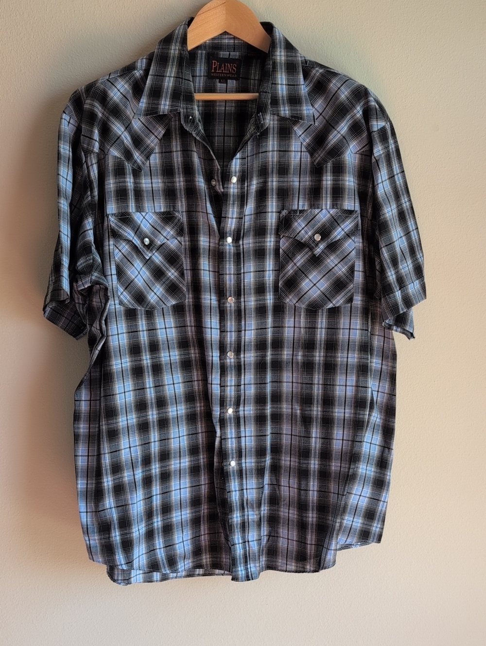 Short-Sleeve Western Button-Up / Pearl Snap Shirt, Size XL